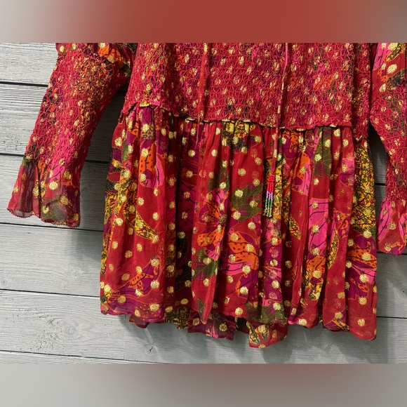 NWT Farm Rio Banana Flowers Wine Gold Mini Dress Sz L Date Night Party Event - Picture 11 of 15